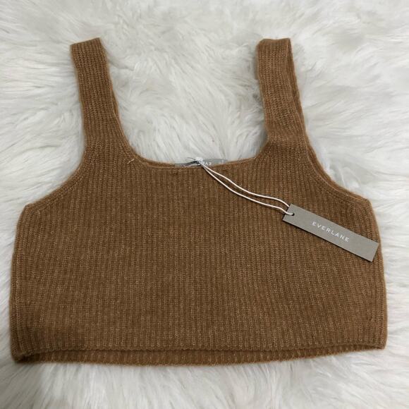 Everlane Women's‎ Tank Top Size Medium Tan Cropped Stretch Ribbed Cozy Pullover - Picture 13 of 13